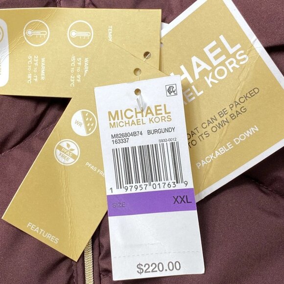 NEW MICHAEL KORS Women’s Packable Hooded Puffer Coat – Burgundy - Picture 3 of 11